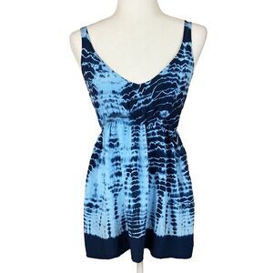 C&C California Sleeveless V-Neck Babydoll Tunic Top Size S Blue Silk Tie-Dye
